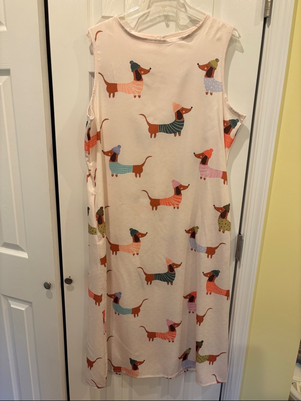 Dachshund Print Sleeveless Nightgown - Cream with Multicolor Dogs